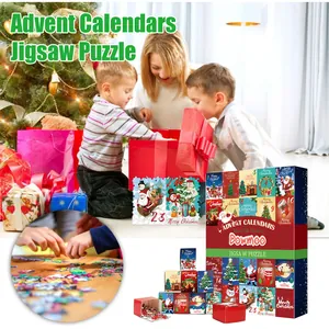 Mise en page du puzzle calendrier de l'Avent montrant les boîtes cadeaux et les pièces