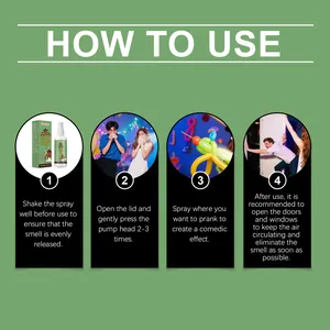 Step-by-step English instructions for using DOWMOO liquid stink spray prank prop