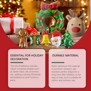 Set de globos de papel de aluminio de Navidad resistentes con Papá Noel, reno y árbol