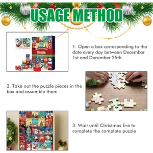 Guide montrant comment assembler les pièces du puzzle calendrier de l'Avent Noël.