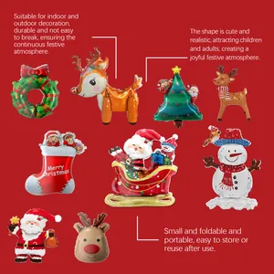 Colección de globos navideños de colores con Papá Noel, renos y un árbol de Navidad