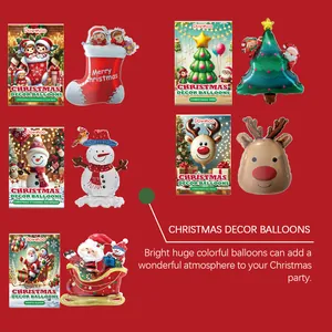 Vista de globos de Navidad coloridos con Papá Noel, reno y árbol de Navidad