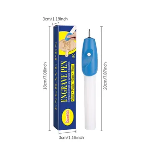 Stylo de gravure électrique avec dimensions : outil de 20cm et boîte de 18cm.