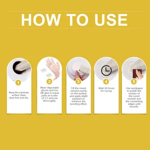 Detailed 5-step instruction guide for mixing and applying metal repair epoxy putty.