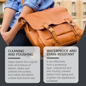 Detailed view of leather care cream effects for cleaning and polishing a brown bag
