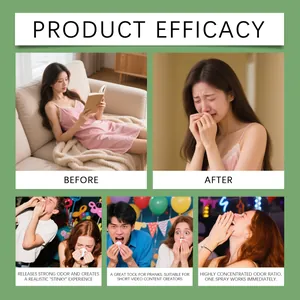 Detailed view showing various people reacting to the realistic stinky prank spray.