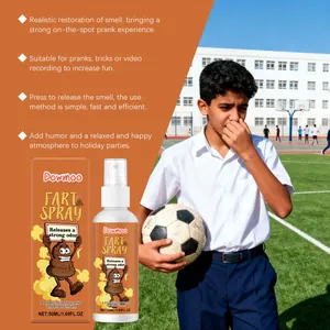 Detailed view of Dowmoo prank fart spray showing usage scenario on a sports field