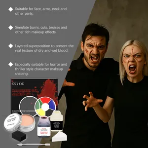 Halloween SFX Make-up Set mit Narbenwachs, Flüssiglatex und Kunstblut für Horroreffekte