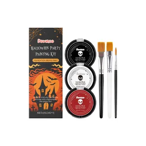 Kit de maquillage Halloween avec peintures grasses noir blanc rouge et pinceaux