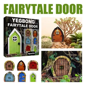 Detailed view of 6 unique miniature fairytale doors for garden and tree decoration