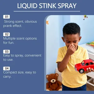 Detailansicht der Wirkung des flüssigen Stink-Sprays Scherzartikels bei einem Jungen.