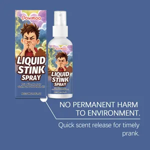 Nahaufnahme der Dowmoo Stink-Sprayflasche und -box mit umweltfreundlichen Produktmerkmalen