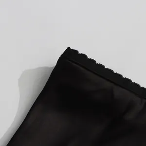 High-quality close-up view of intricate black lace trim on elegant women fashion slit skirt