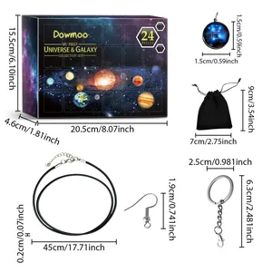 Detaillierte Maße des 24-teiligen DIY Planeten Schmuck Adventskalender Sets