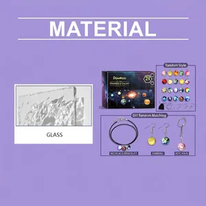 Detailansicht des Dowmoo Planeten-Schmucksets mit Glasmaterial und DIY-Beispielen.