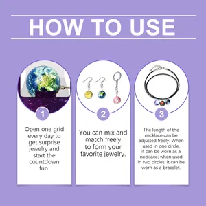 Anleitung für das DIY Planeten Schmuckset mit drei Schritten zur Verwendung und zum Styling