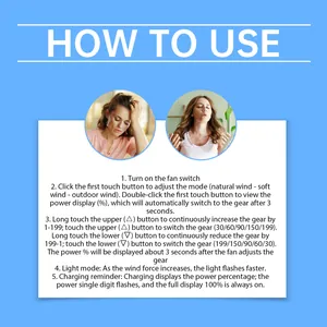 Detailed instruction guide for high-speed handheld fan explaining operation and charging