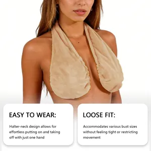 Close-up of a soft camel sweat-absorbing towel bra with comfortable halter-neck design