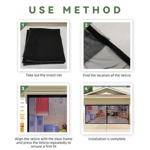 Detailed step-by-step installation instructions for garage door insect screen mesh with velcro