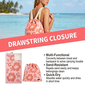 Detailansicht eines 2-in-1 schnelltrocknenden, sandabweisenden Strandtuch-Rucksacks