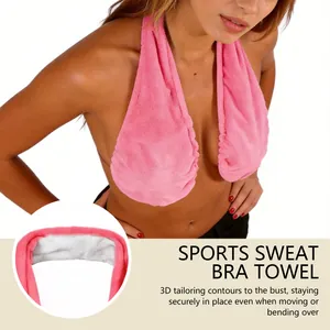 Detailed view of pink sports sweat bra towel featuring soft lining and 3D contour design