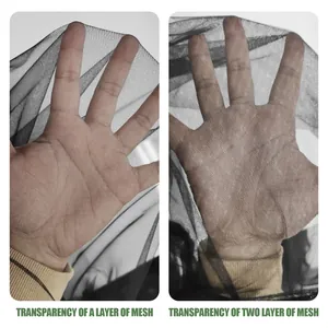 Detailed view comparing transparency of single and double layers of mesh
