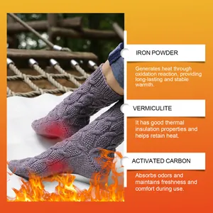 Detalle de ingredientes térmicos como polvo de hierro y carbón activo en parches de calor