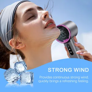 Detailed shot of the XORITA high-speed handheld fan delivering a strong cooling breeze.