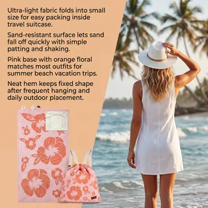 Multifunktionales Strandtuch mit Blumenmuster, faltbar in einen leichten Kordelzug-Rucksack