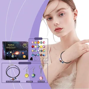 DIY Planeten Schmuck Set 24 Tage Adventskalender Sonnensystem Glasanhänger Halskette Ohrringe Schlüsselanhänger Geschenk Für Kinder