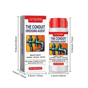 Jaysuing pipe dredging agent 100g with box and bottle dimensions for hair and grease