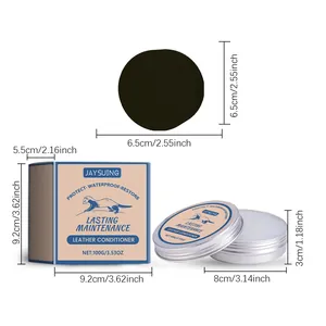 Vista detallada del kit JAYSUING para cuero con dimensiones precisas de la caja y esponja.