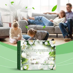 Jue Fish jasmine solid air freshener packaging shown in a bright living room