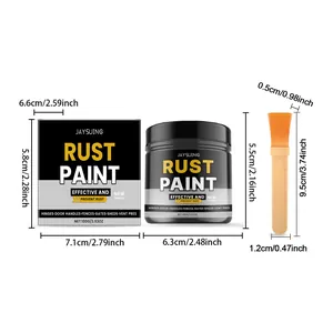 Detailed dimensions of gray rust paint set with 100g bottle and application brush