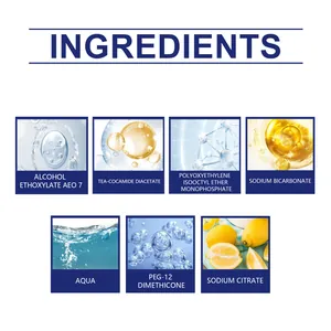Detalle de los ingredientes del limpiador multiusos, incluyendo bicarbonato de sodio y aqua