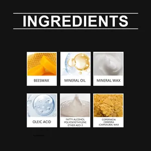 Ingredient list for leather care cream featuring beeswax and mineral oils.