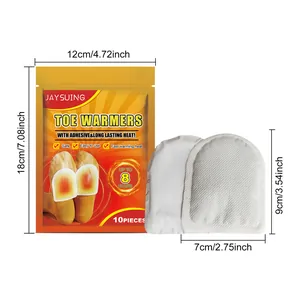 Dimensions détaillées pour l'emballage et les patchs des chauffe-orteils JAYSUING 10pcs.