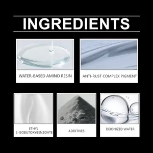 Detailed view of gray anti-rust paint ingredients including water-based amino resin