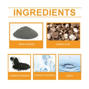 Lista visual de ingredientes para calentadores corporales desechables con hierro