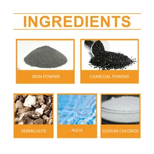Detail view of heating patch ingredients including iron and charcoal powder