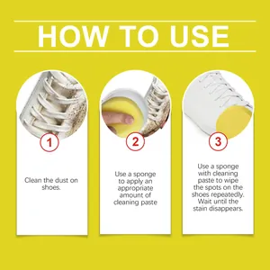Step-by-step instructions for using white shoe cleaning paste with a yellow sponge