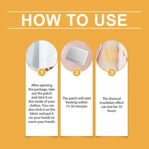 Step-by-step instructional guide on how to use disposable heating patches for warmth.