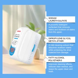 Detailed ingredients of JAKEHOE white shoe cleaner brush for effective stain removal.