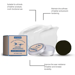 Vista detallada del kit acondicionador de cuero JAYSUING con crema, esponja y caja