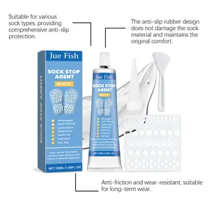 Detailed view of Jue-Fish sock stop agent kit including glue, stencil and tools.