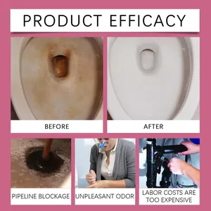 Infographic of toilet cleaning stick efficacy showing before and after results.