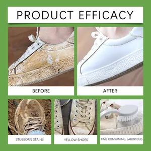 White shoe cleaner efficacy comparison showing before and after removing yellow stains