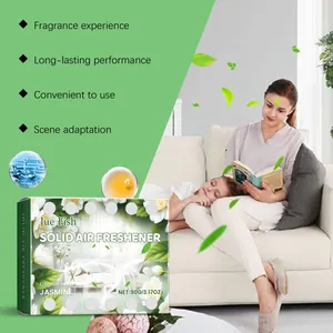 Solid jasmine air freshener box with lifestyle scene of family in the living room
