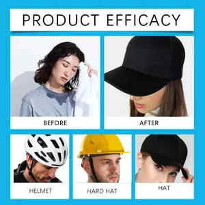 Almohadilla de gel refrescante para gorras y cascos que muestra el efecto antes y después.