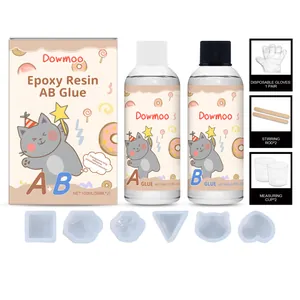 Complete DIY clear epoxy resin AB glue set with various silicone molds and mixing tools